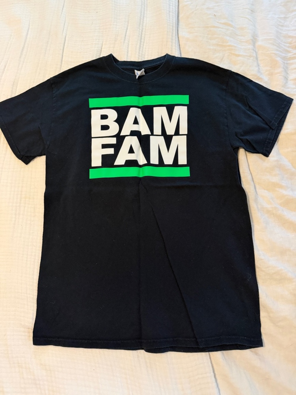 Fruit of the Loom Black BAM FAM Tee with Bright Green Stripes